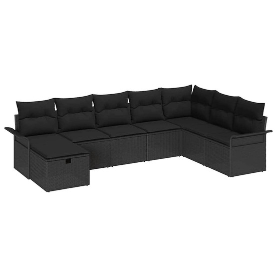 Ensemble de canapé de jardin avec coussin 8 pcs noir poly rotin