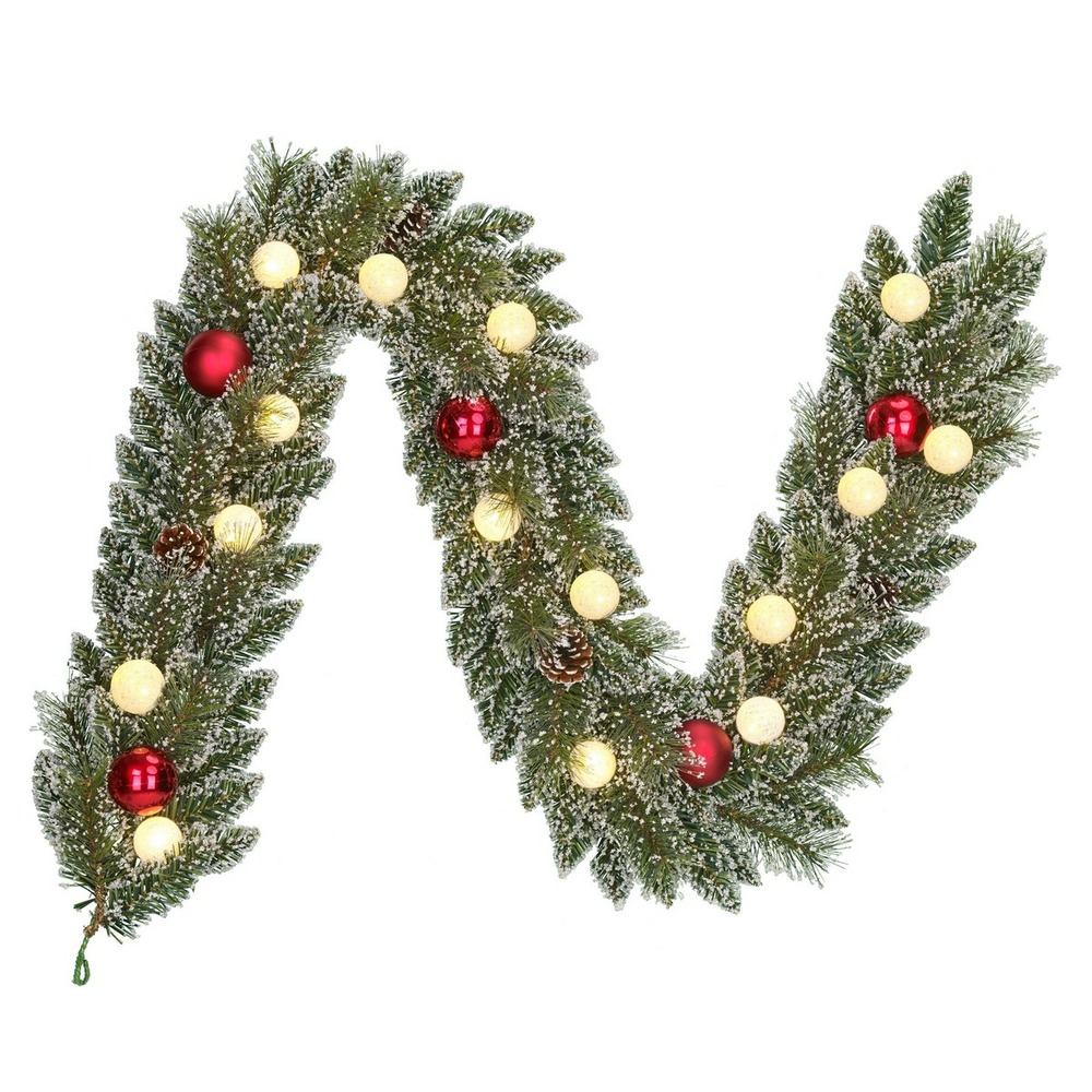 Black box trees kaprun guirlande vert givre rouge 15l tips 120 fonctionnant sur batterie et minuteur - l180xd25cm