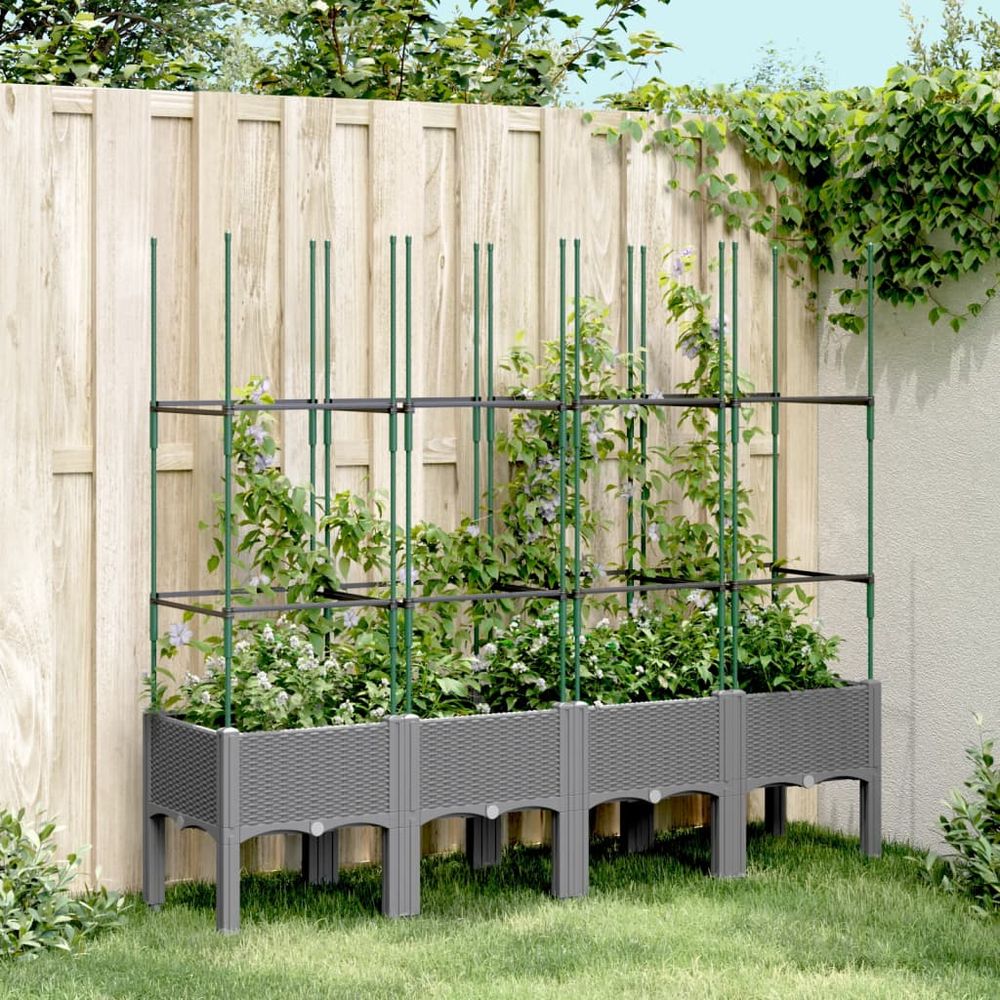 Jardinière surélevée avec treillis pp plantes grimpantes gris clair 160cm