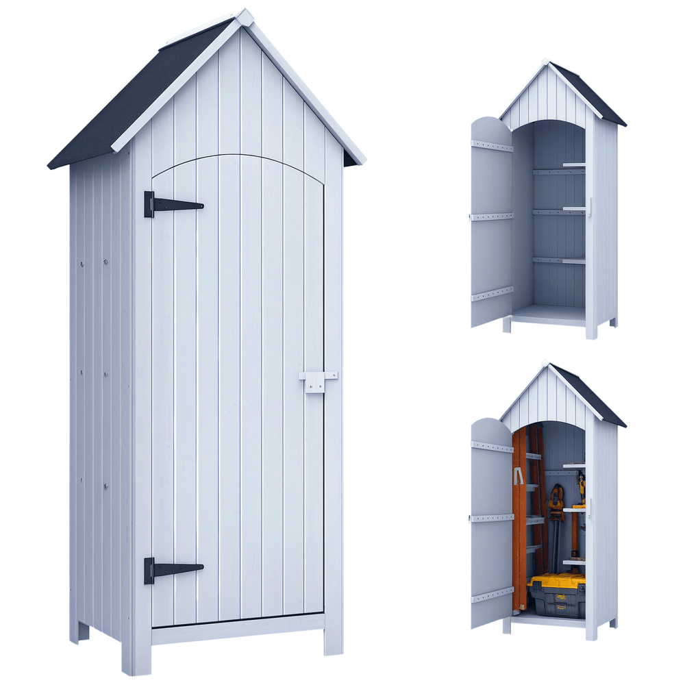 Armoire de jardin bois massif terrasse rangement outils 3 étagères 78x54x180cm blanc - comfortxl outdoor living