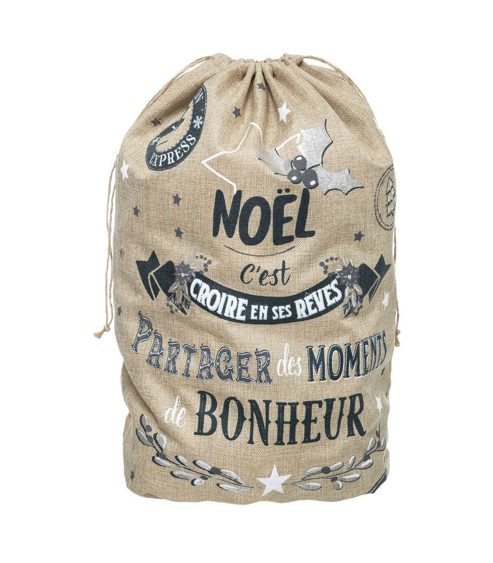 Grande hotte de noël en jute imprimée 50 x 70 cm
