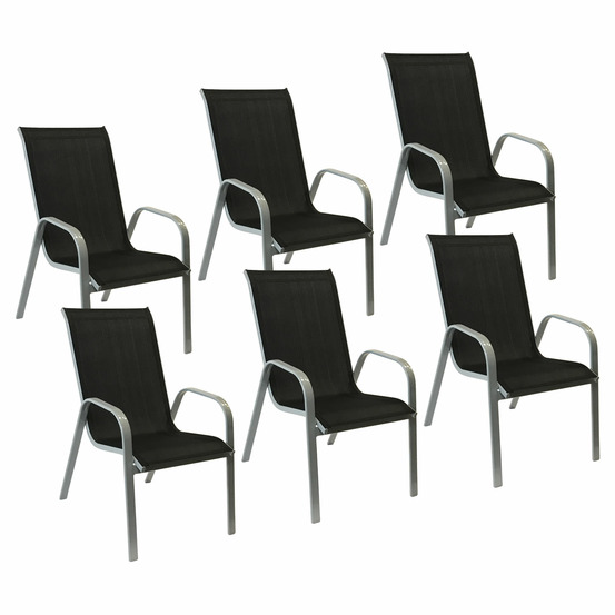 Lot de 6 chaises marbella en textilène noir - aluminium gris