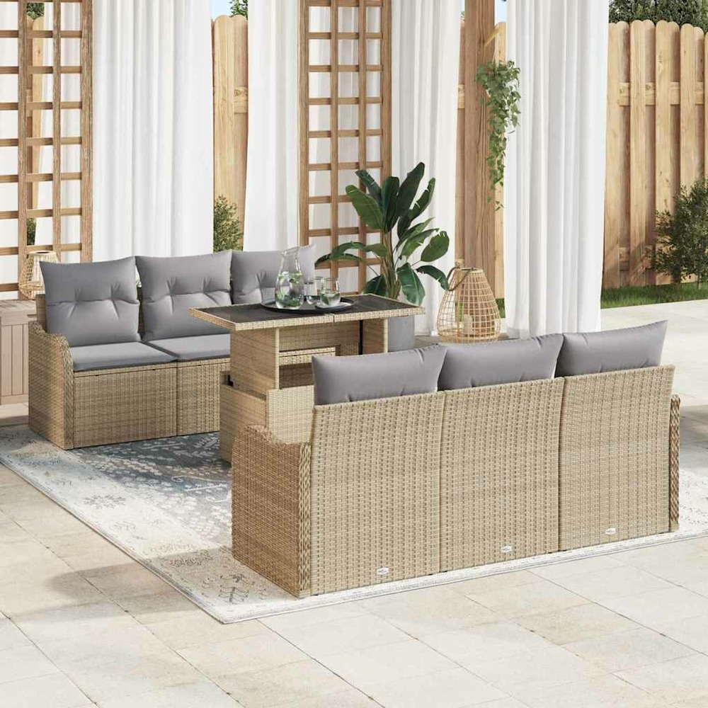 Ensemble de canapé de jardin 7 pcs beige poly rotin