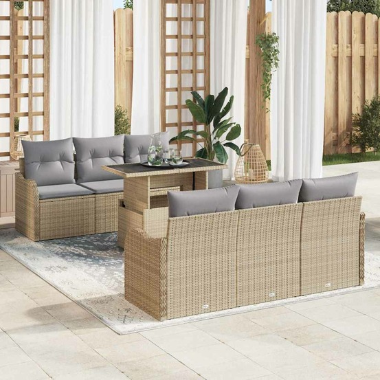 Ensemble de canapé de jardin 7 pcs beige poly rotin