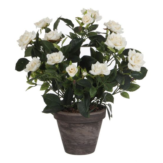 Mica decorations plante artificielle rosier en pot ciment - h33 x ø25 cm - blanc
