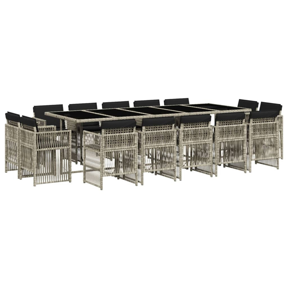 Ensemble à manger de jardin et coussins 15 pcs gris clair rotin