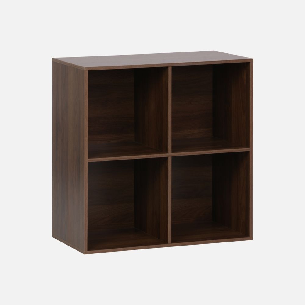 Etagère, bibliothèque, module de rangement décor bois 4 compartiments l 70 x p 35 x h 70cm - kompo