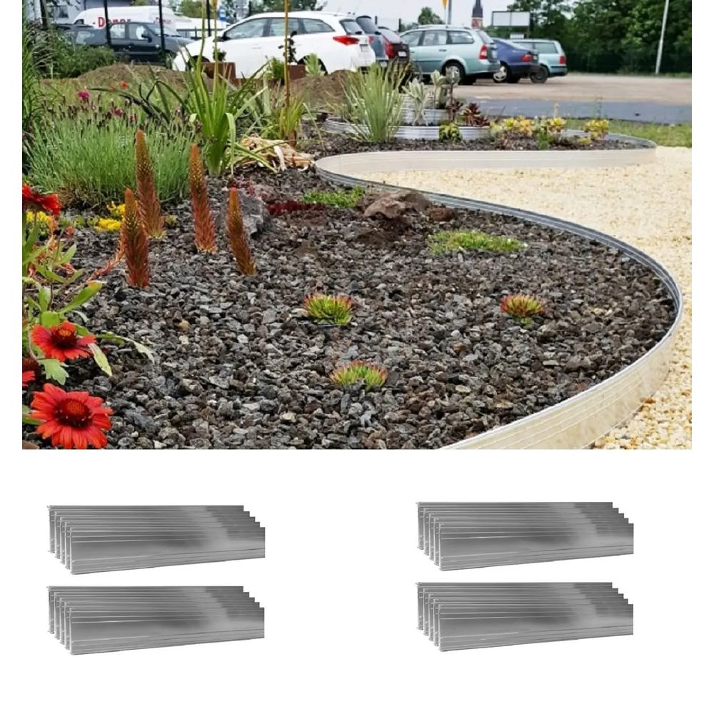 Jeu de 20 bordure de jardin en aluminium ultra solide 10cm x 1m (20m long) | bordure jardin | bordure jardin metal, sans couleur