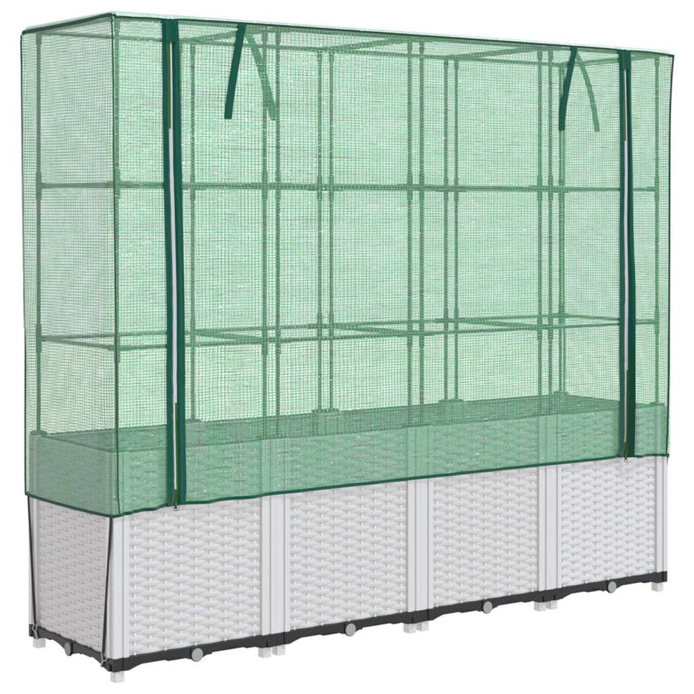 Jardinière d'extérieur surélevée avec housse aspect rotin 160x40x153 cm