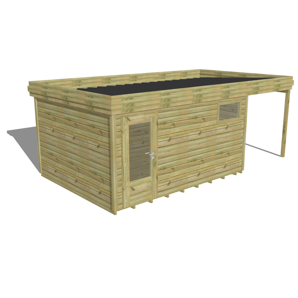Abri de jardin bois pin traité autoclave 27mm - 6,34x3,44m / 22m2 - bac acier - plancher bois