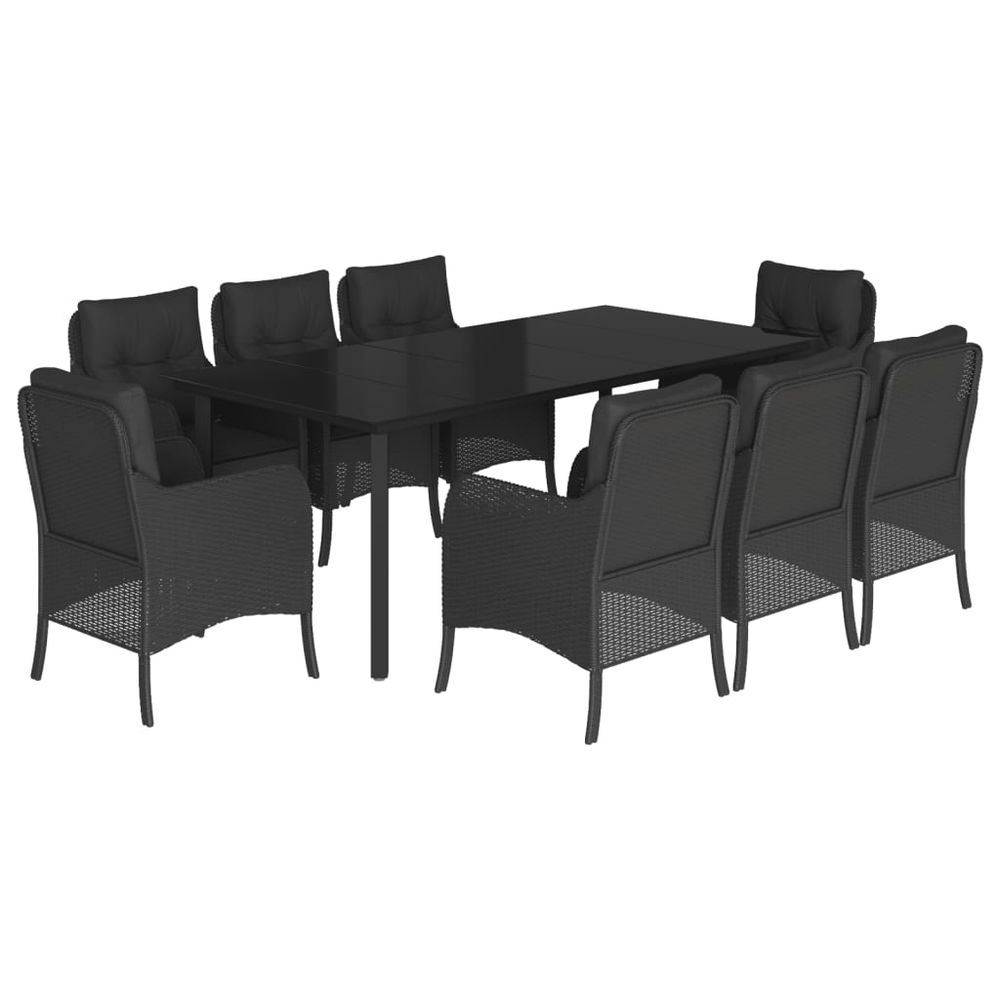 Ensemble à manger de jardin 9pcs coussins noir résine tressée