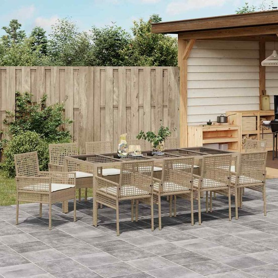 Ensemble de salle à manger pour jardin 11 pcs beige polyrotin