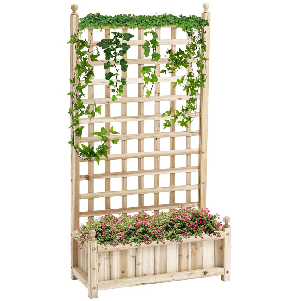 Jardinière avec treillis en bois massif pour plantes grimpantes brise-vue naturel 64x28x120cm