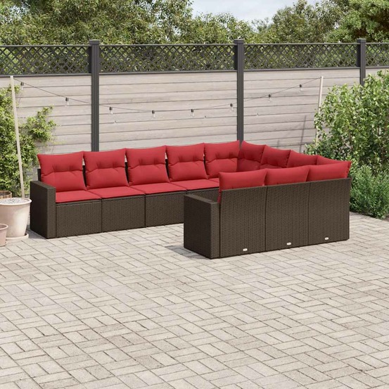 Salon de jardin 10 pcs avec coussins marron résine tressée