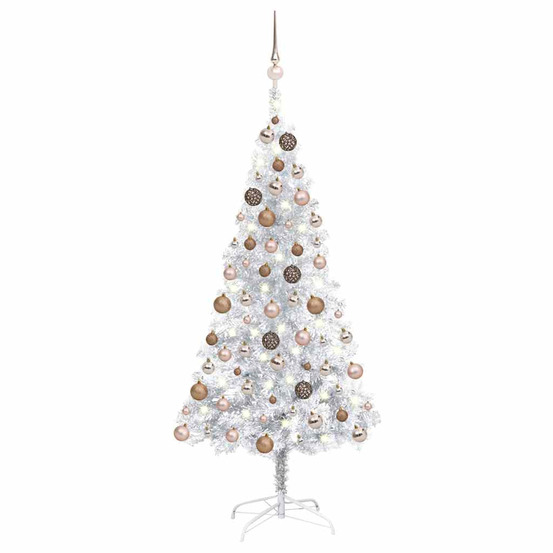 Arbre de noël artificiel pré-éclairé/boules argenté 120 cm pet