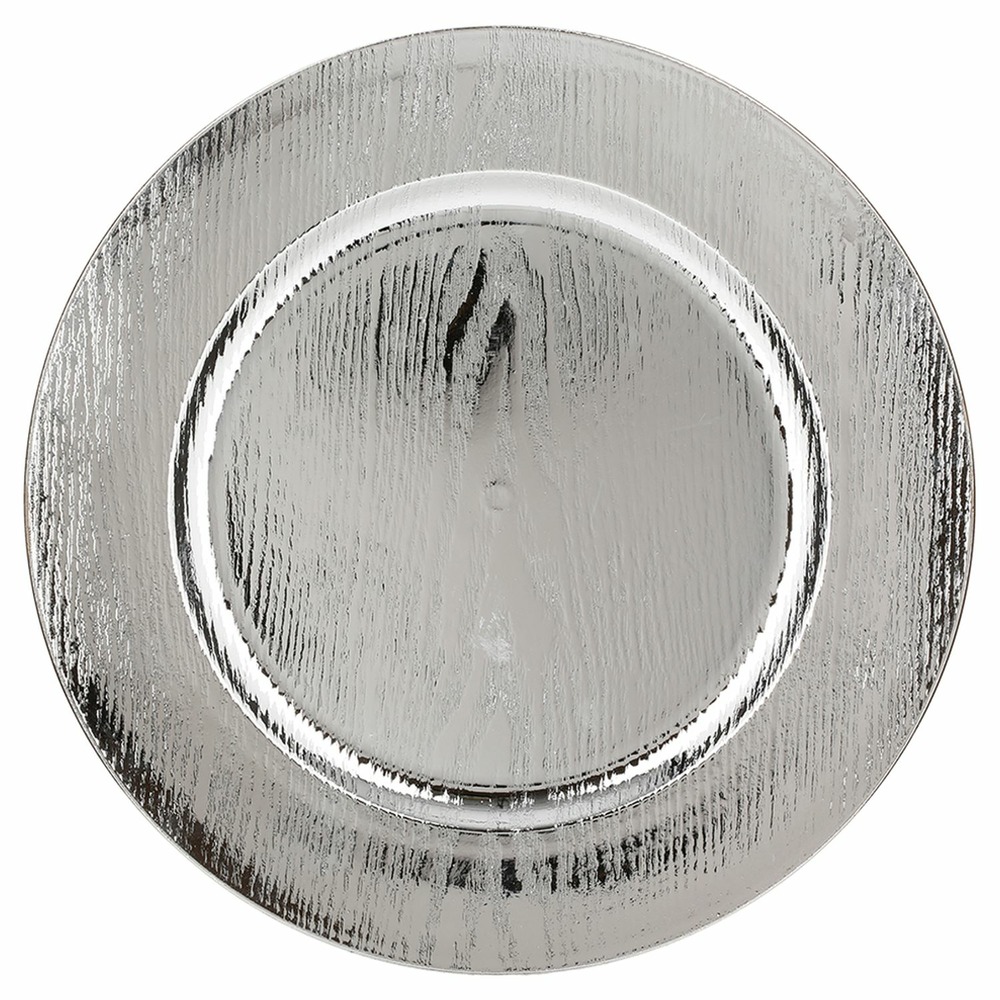 Lot de 12 assiettes de présentation effet bois - argent