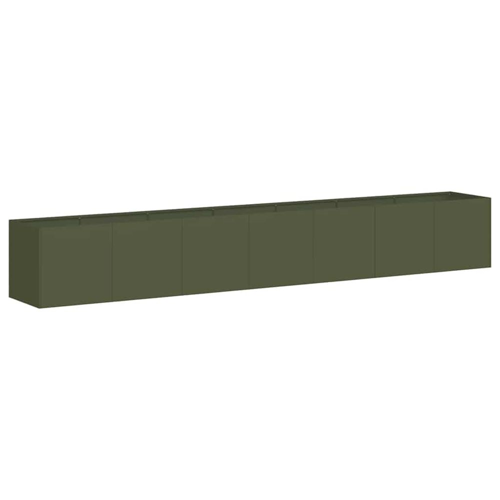 Jardinière d'extérieur vert olive 280x40x40 cm acier laminé à froid