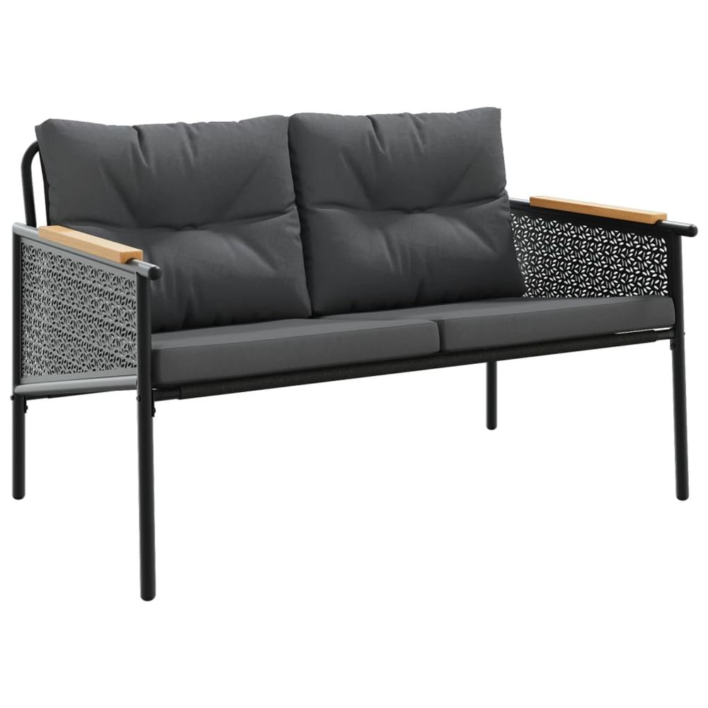 Banc de jardin avec coussins 116 cm noir acier