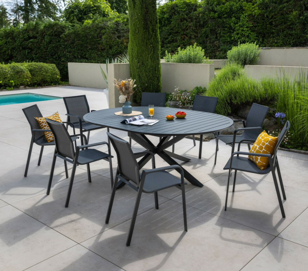 Ensemble table et chaises de jardin - 8 places - anthracite - aix