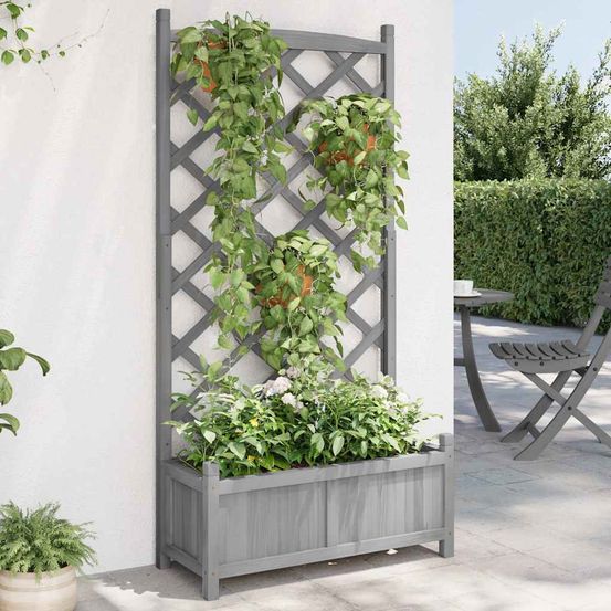 Jardinière avec treillis arqué bois de sapin pour plantes grimpantes gris 150cm