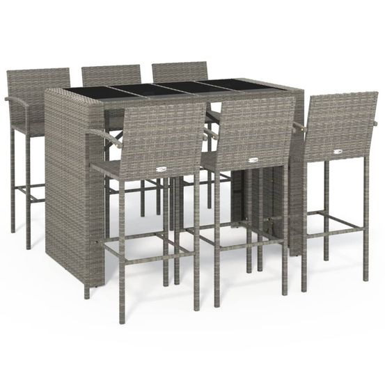 Ensemble de bar de jardin 7 pcs gris résine tressée