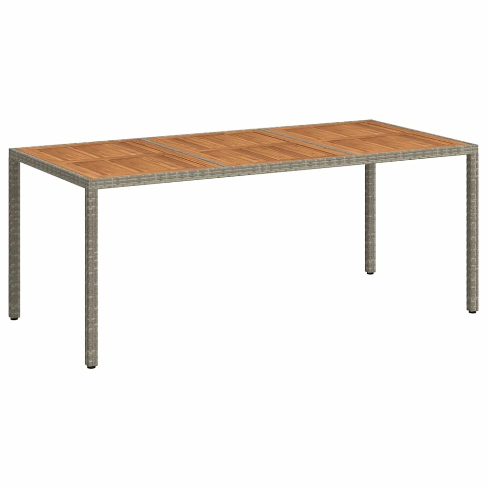 Table de jardin 190x90x75 cm résine tressée/bois d'acacia gris