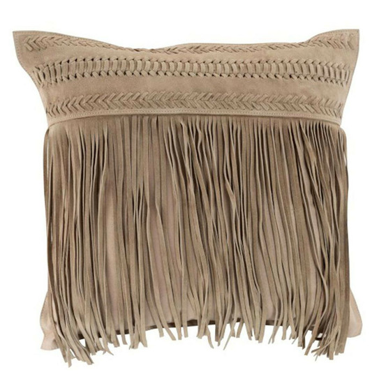 Coussin à franges en cuir