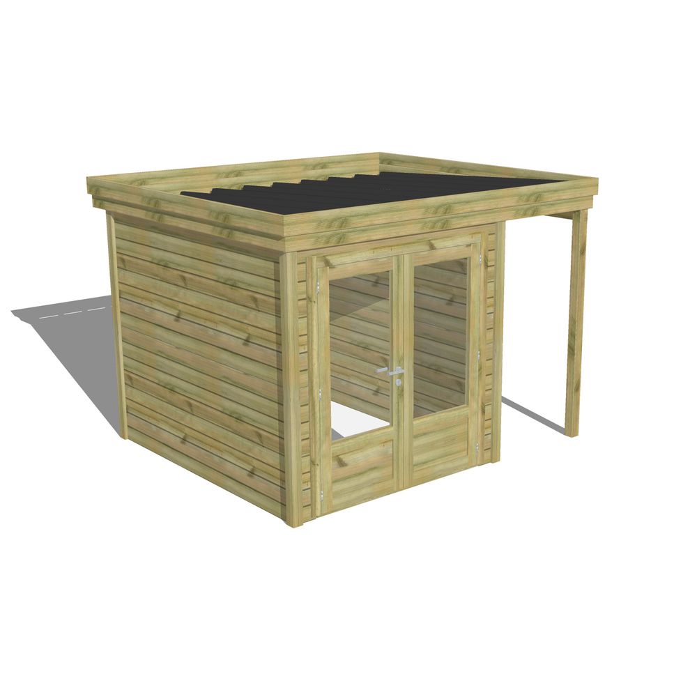 Abri de jardin bois pin traité autoclave 27mm - 3,14x2,64m / 8m2 - bac acier - abri français