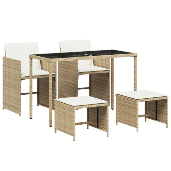 Ensemble à manger de jardin avec coussins 5pcs beige poly rotin