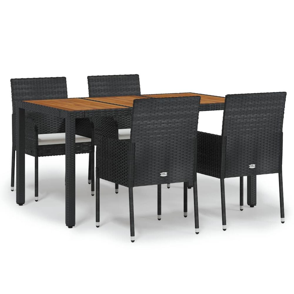 Ensemble à manger de jardin coussins 5pcs noir résine tressée