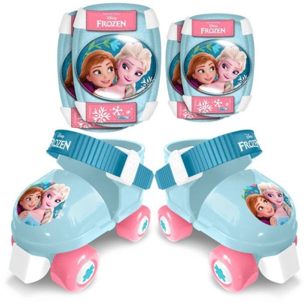 Set patins a roulettes et protections - la reine des neige - rn246035 - avec coudieres et genouilleres - bleu