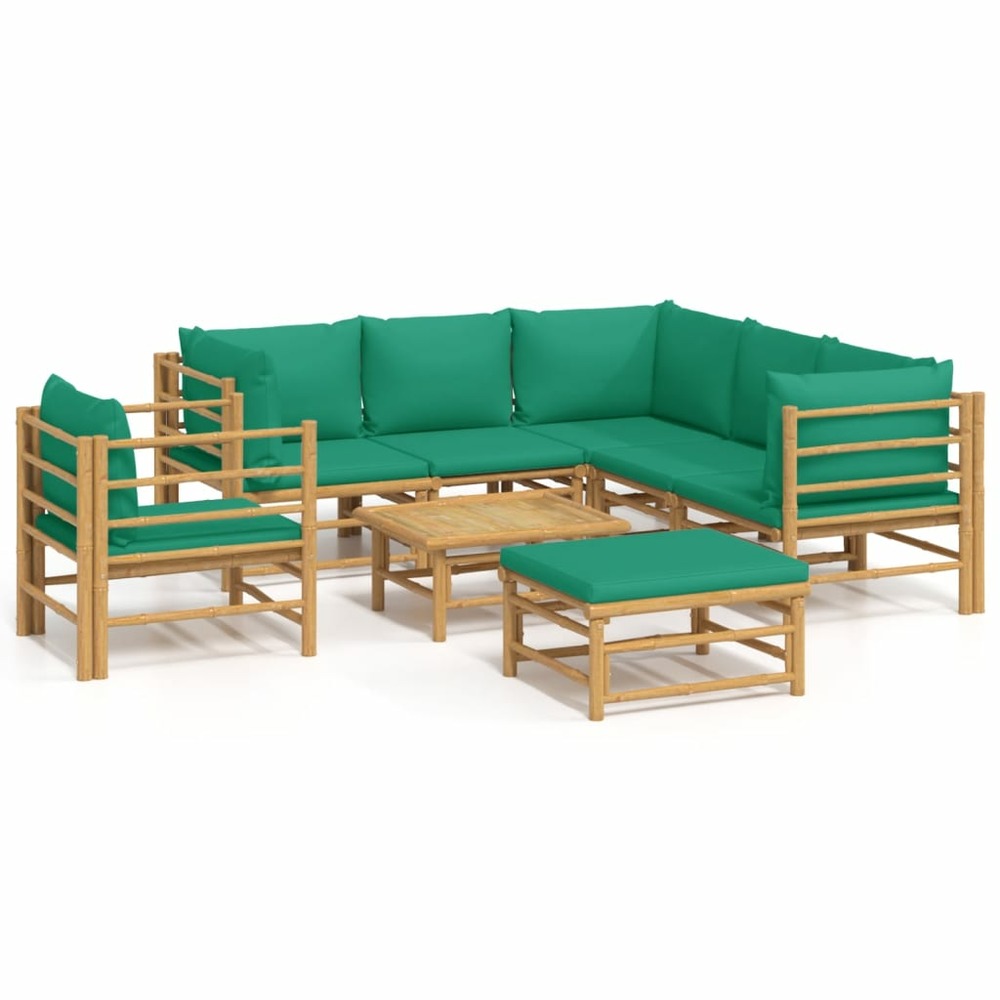 Salon de jardin meuble d'extérieur ensemble de mobilier 8 pièces avec coussins vert bambou
