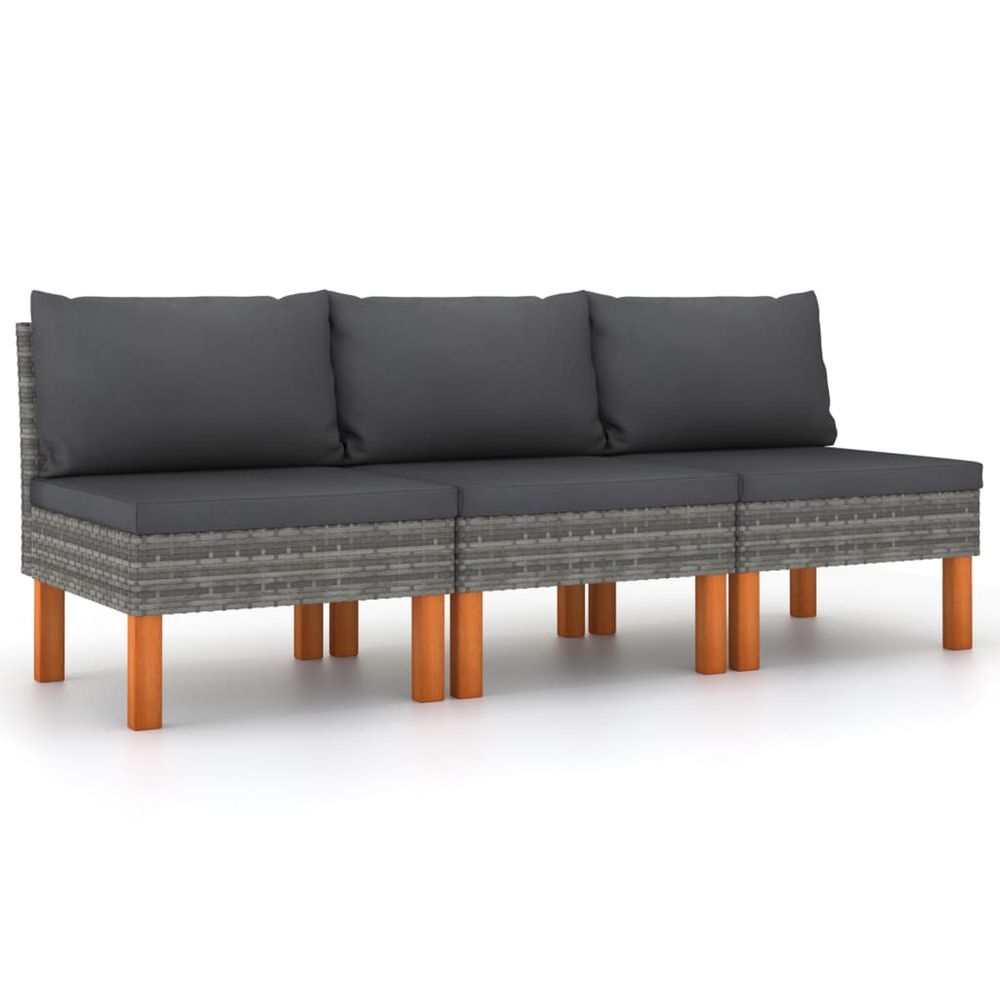 Canapés centraux 3 pcs résine tressée et bois d'eucalyptus