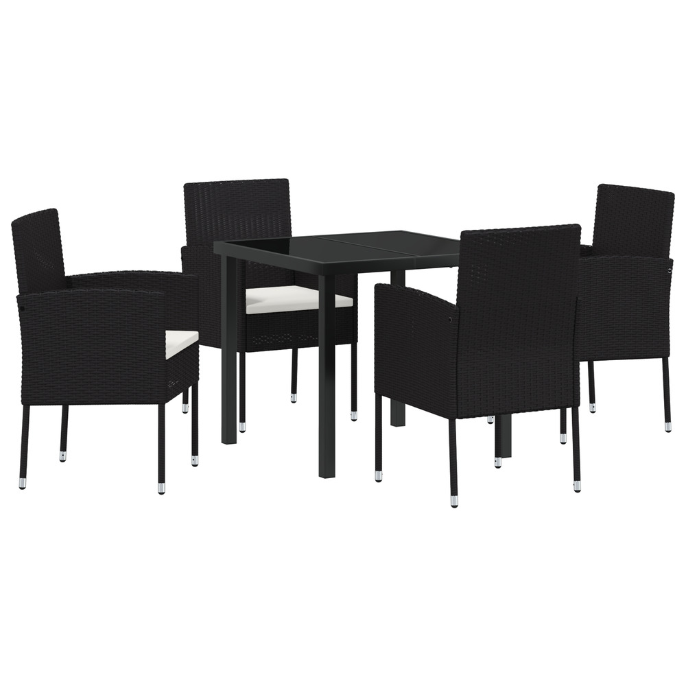 Ensemble de salle à manger de jardin 5 pièces avec coussins en rattan poly noir