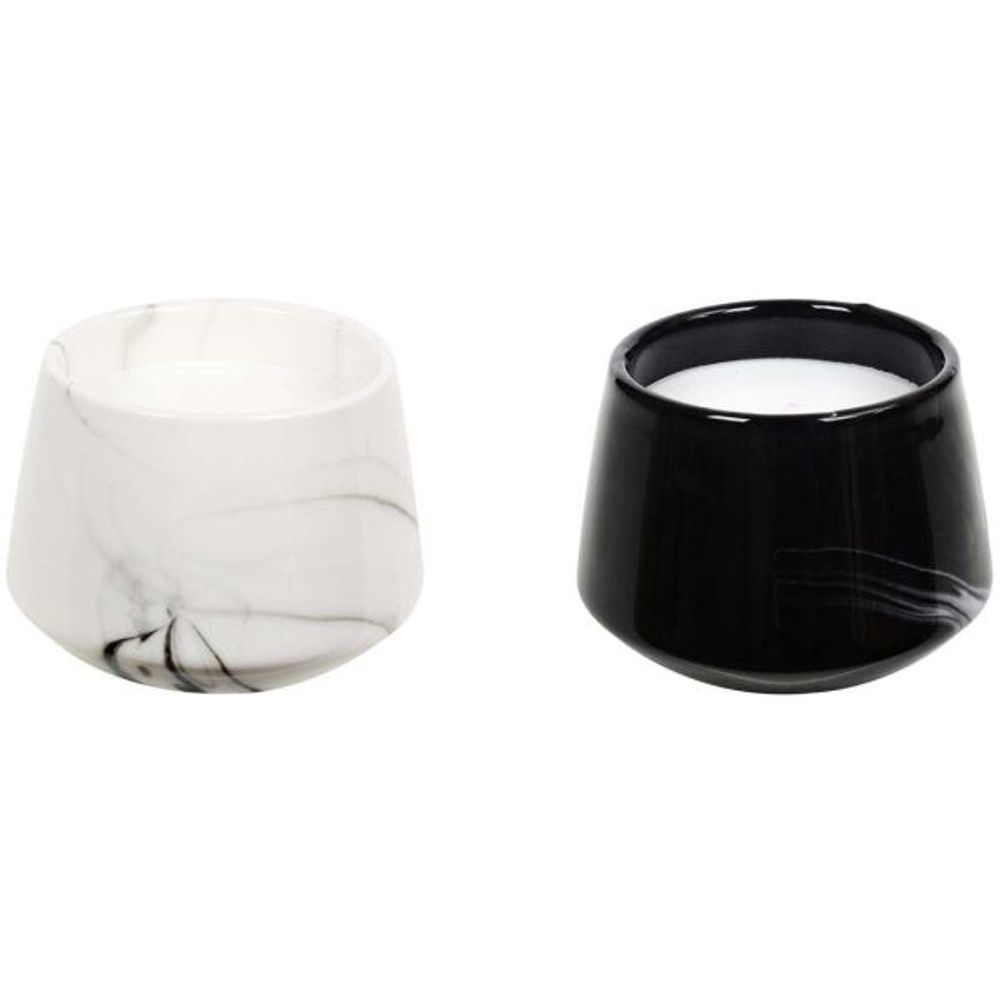 Bougie parfumée pot en dolomite effet marbre (lot de 2) 6,5 x 8,5 cm