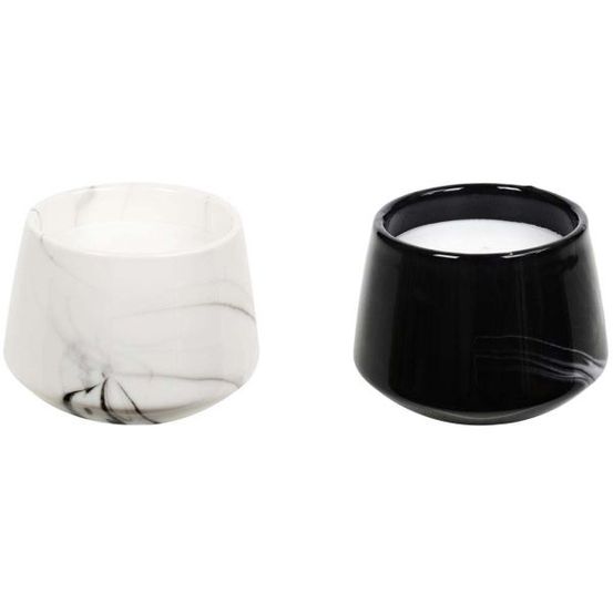 Bougie parfumée pot en dolomite effet marbre (lot de 2) 6,5 x 8,5 cm
