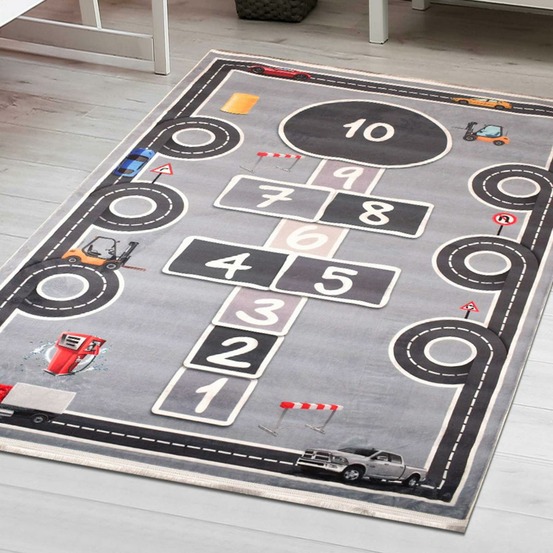 Tapis enfant 120x170 marel gris, très doux et facile d'entretien