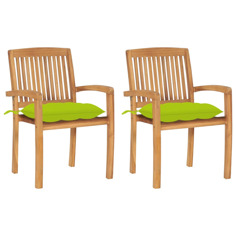 Chaises de jardin lot de 2 avec coussins vert vif teck massif