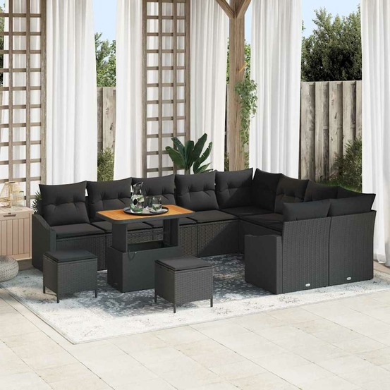 Ensemble de canapé de jardin avec coussin 12 pcs noir polyrotin