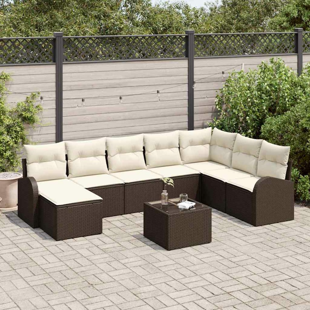 Ensemble de canapé de jardin 9 pcs marron poly rotin