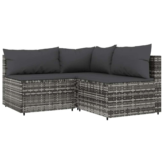Salon de jardin 3 pcs avec coussins gris résine tressée