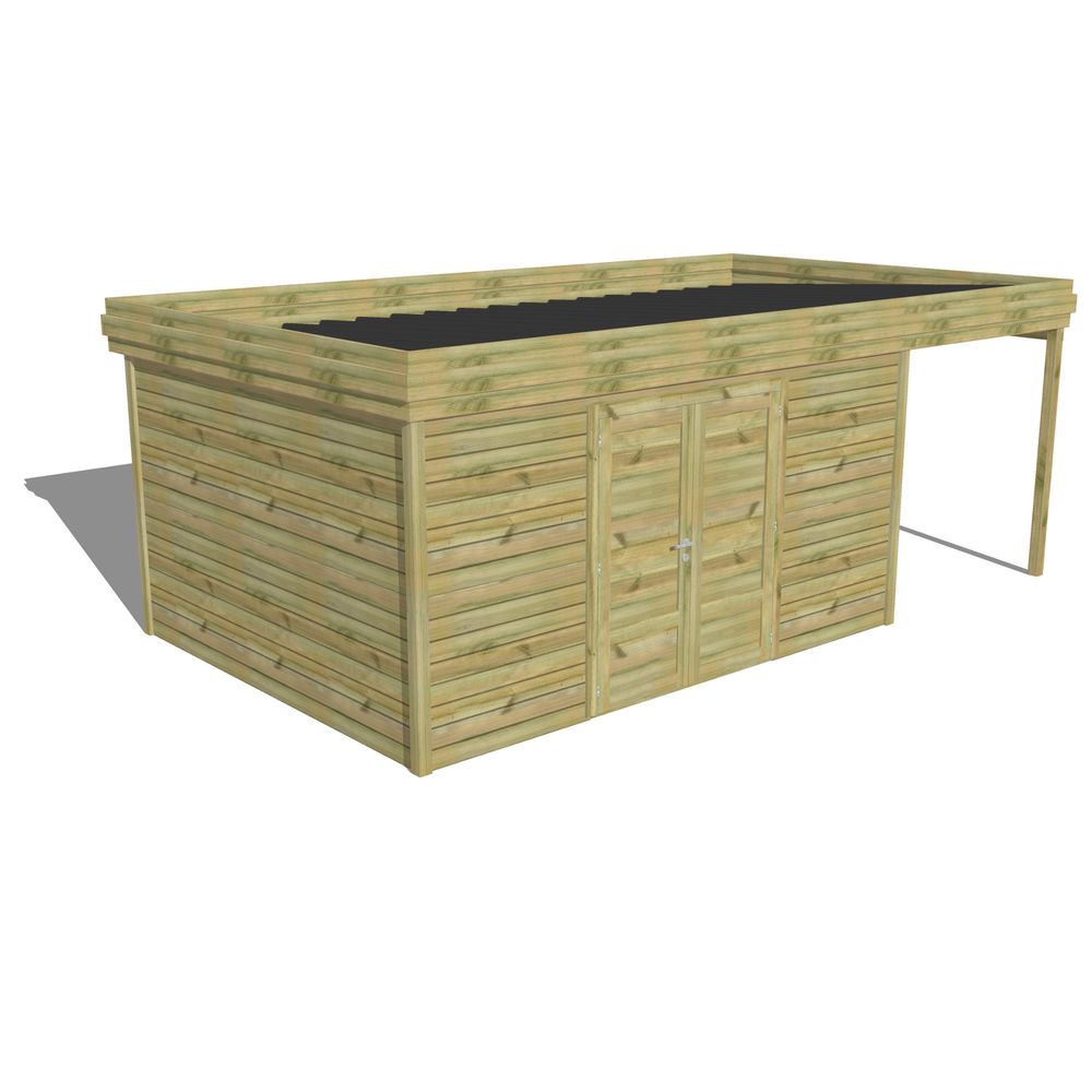 Abri de jardin bois pin traité autoclave 27mm - 6,34x3,44m / 22m2 - bac acier - abri français