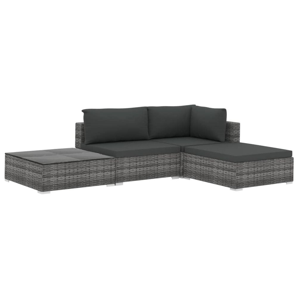 Salon de jardin 4 pcs avec coussins résine tressée gris