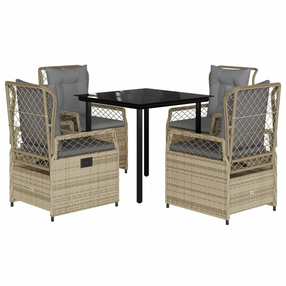 Ensemble à manger de jardin avec coussins 5pcs beige poly rotin