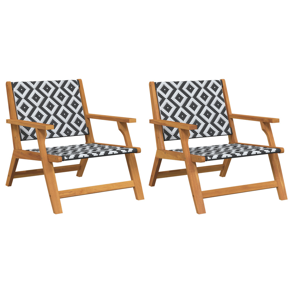 Chaises de jardin 2 pcs noir et blanc 76x67x73 cm bois massif d'acacia