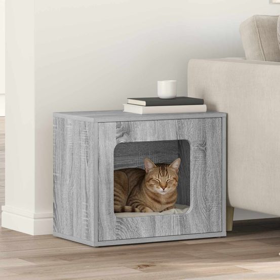 Maison chat bois gris sonoma moderne repos 51cm pour chat pratique