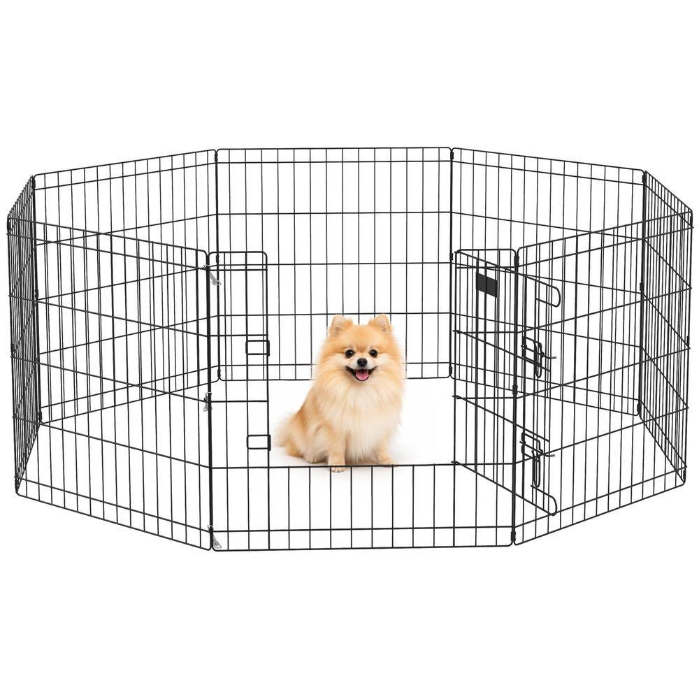 Parc pour chiens acier 8 panneaux 61x61 cm noir intérieur jardin modulable