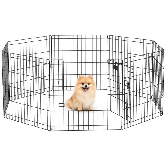 Parc pour chiens acier 8 panneaux 61x61 cm noir intérieur jardin modulable