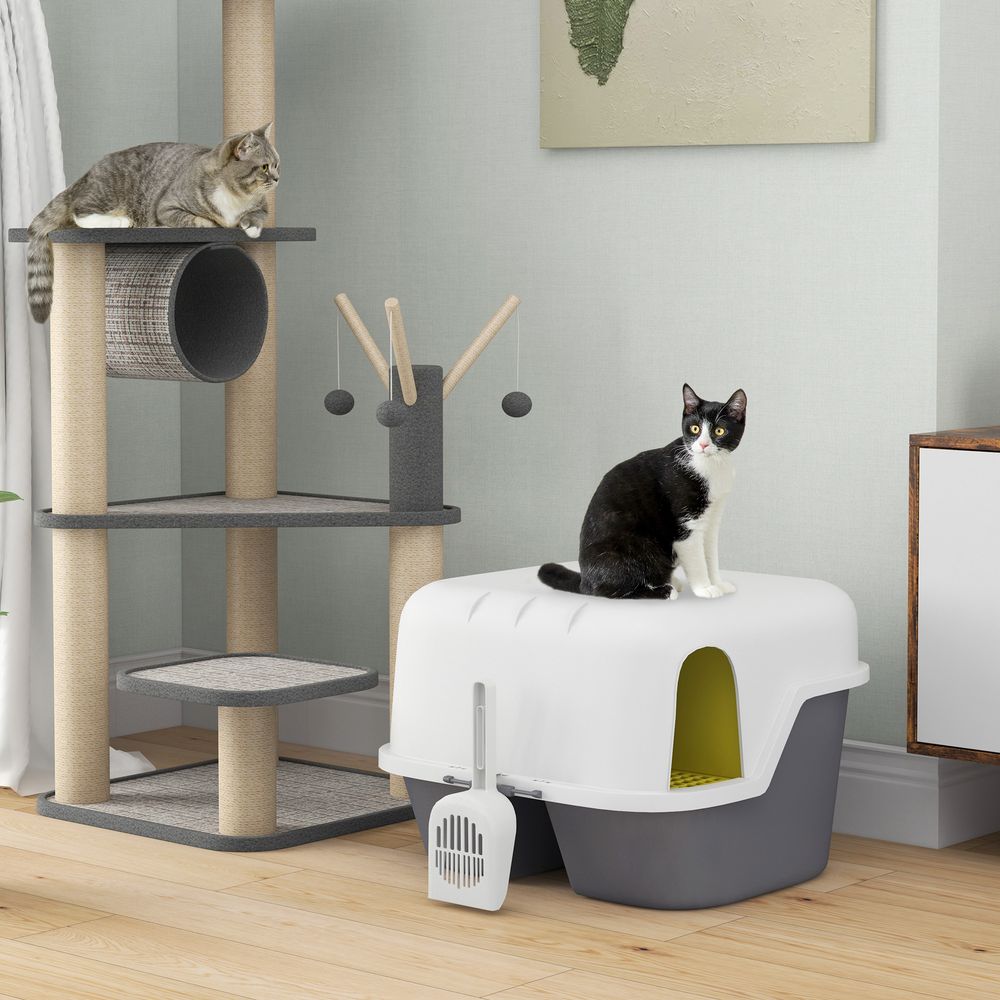 Bac à litière pour chat maison de toilette pour chat couvercle supérieur verrouillable et ouvrable 50 x 50 x 39 cm crème