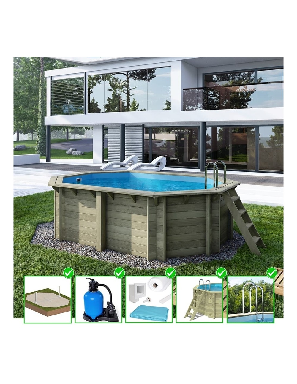 Piscine en bois nemo 4,3x3 - h.1,18 m cadre en métal, sans dalle béton - bas7302ospu - altanka